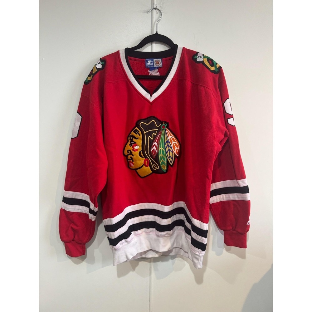 Vintage Chicago Blackhawks Sweatshirt Mens Large Red NHL Hockey Starter Hull 90s